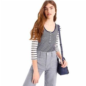 J. Crew Modal Striped Soft Henley Top Navy/White